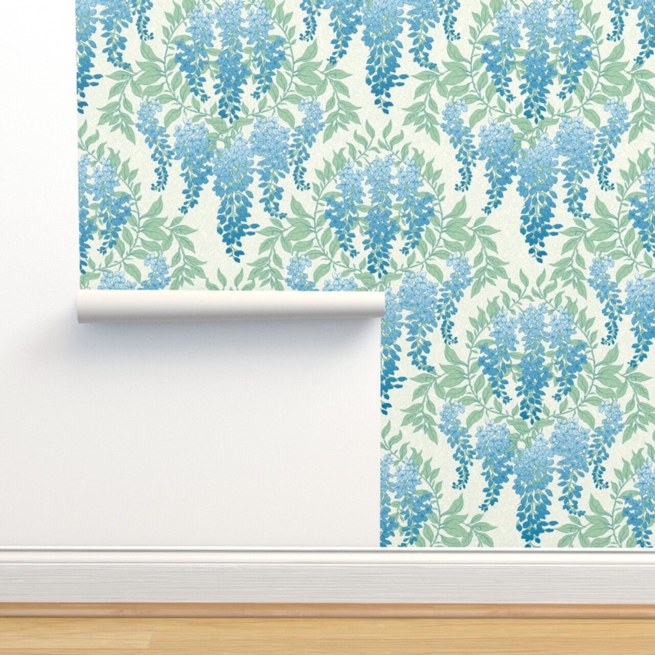 Art Deco Floral Botanical Wisteria Cottagecore Garden Vine Leaves Vintage Flowers Hand Drawn Custom Removable Wallpaper by Spoonflower Peel & Stick Wallpaper 2FT Wide